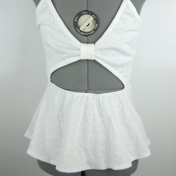 Ivory White Tribal Peplum Tank Cutout Back Top - Picture 3 of 5